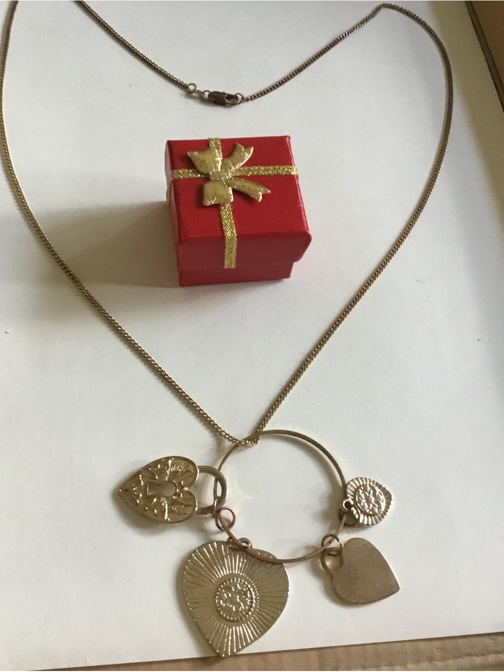 Gold Heart Charm Pendant Necklace with Multi-Heart Charms